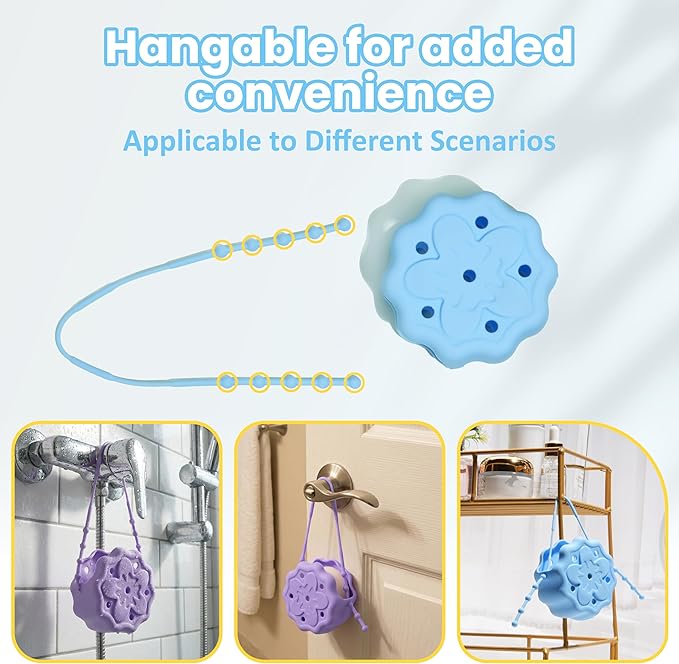 2 Packs Shower Steamer Tray, Silicone Soap Dish Holder, Hangable and Reusable Shower Steamer Holder/Hanger, Bath Bombs Shower Accessory, Aromatherapy Diffuser Containers, Purple and Blue
