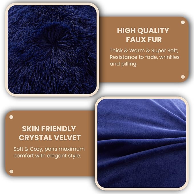 MEGO Shaggy Plush Body Pillow Cover, Faux Fur Fluffy Body Pillowcase, 20x54 Boho Fuzzy Full Body Pillow Case, Furry Long Big Throw Pillow Sham with Zipper for Home Bedding Couch Living Room Royal Blue