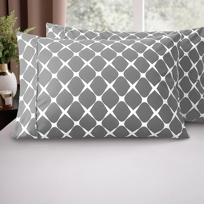 Elegant Comfort Luxury Ultra-Soft 2-Piece Pillowcase Set - 1500 Premium Hotel Quality Microfiber Double Brushed - Wrinkle Resistant, Standard/Queen, Bloomingdale Pattern Gray