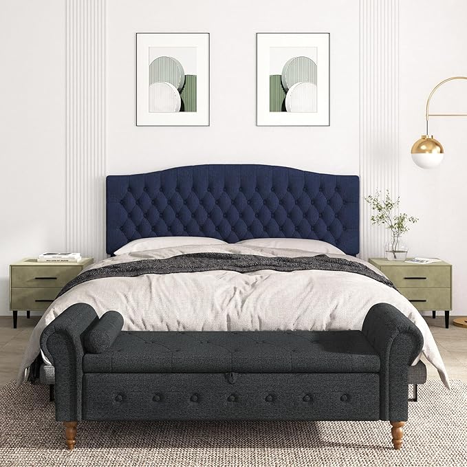 Befurtori King Headboard Only, Upholstered Headboard for Adjustable Bed Linen Tufted Cal King Size Wall Mounted Head Board with Solid Wood Legs Head Board, Navy Blue