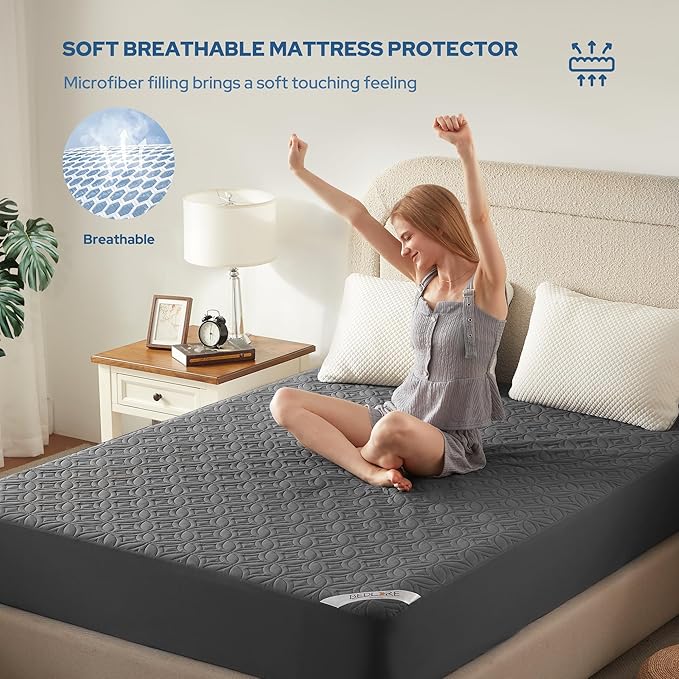 BEDLORE 2 Pack Waterproof Mattress Protector, California King Size Mattress Pad with Deep Pocket 6"-18" Depth, Soft Breathable Bed Mattress Cover for Bedroom, College Dorm (Gray)