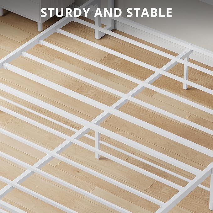 LIKIMIO Queen Bed Frame with Headboard, Wood Camas Queen with Strong Supports, Sturdy, Noise-Free, No Box Spring Needed, White Maple