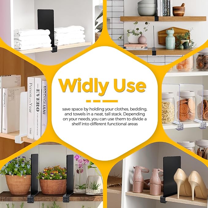 JOY DECOR 8 Pack Acrylic White Shelf Dividers for Closets Organizer and Storage Adjustable Vertical Wood Shelf Closet Separators for Clothes,Book,Bags in Bedroom and Kitchen