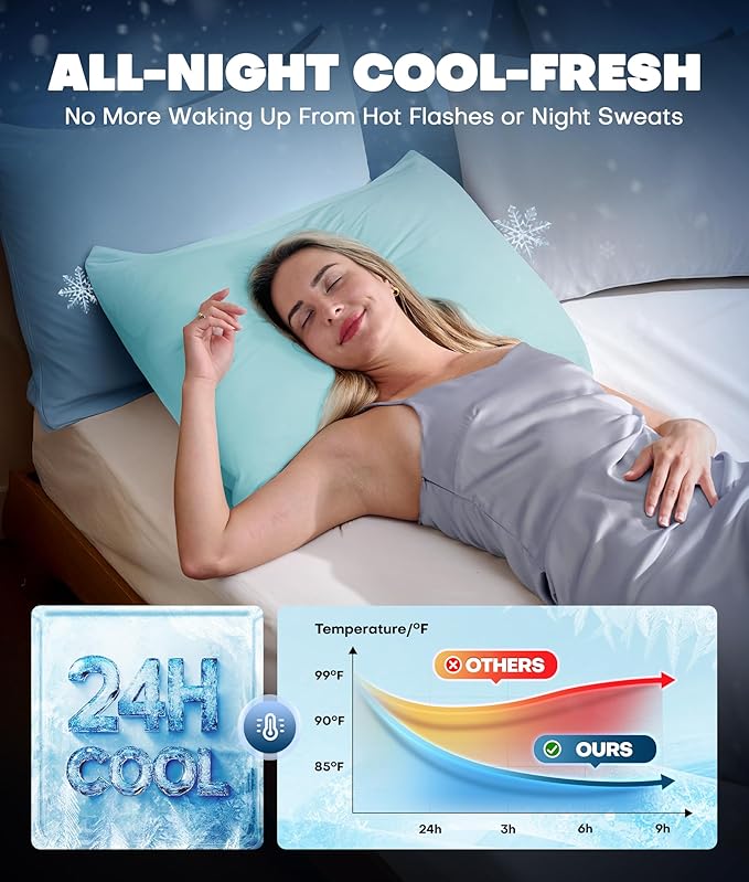 Ultra-Chill Cooling Pillowcase Set of 2 for Hot Sleepers, Softer Than Silk Pillow Cases for Protecting Hair & Skin, Breathable Bed Pillow Covers w/Zipper, Gifts for Women Men (Mint Blue, King)