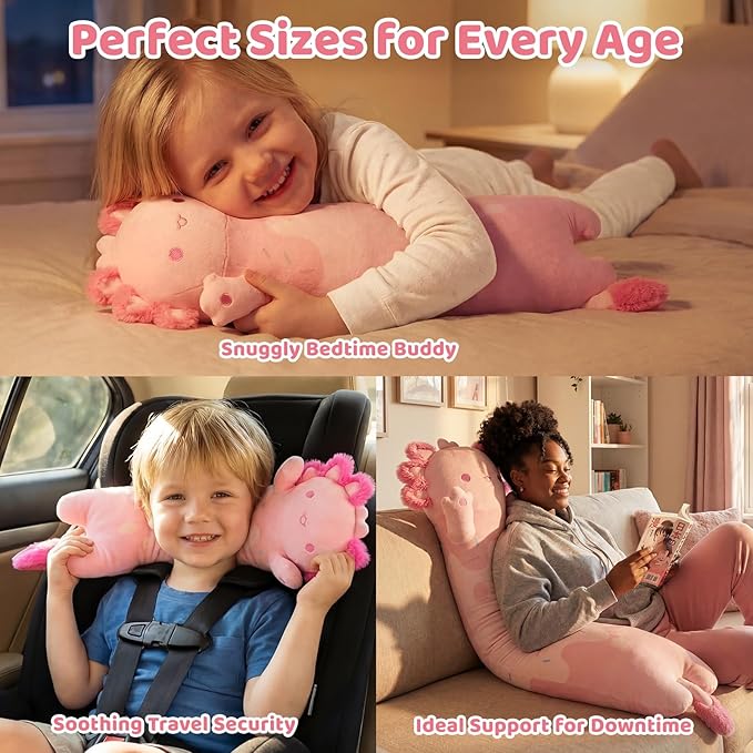 Mewaii Long Axolotl Plush 5 Sizes, 120% Extra Filling Giant Plushness Kids Body Pillow, Kawaii Cute Pink Axolotl Stuffed Animals Plushies, Big Long Body Pillow Cat Plush Gift for Girls 20”