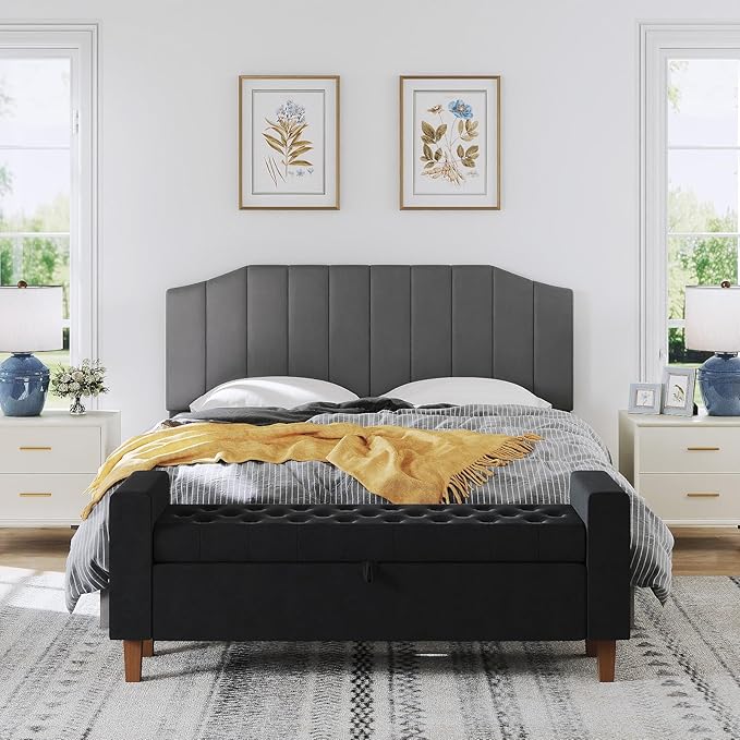 Furpopup King Size Headboard Only, Velvet Upholstered Headboard King/California King Size Wall Mount and Bed Frame Mount, Featuring High-Density Sponge Padding Easy Assembly Comfort Style-Dark Gray