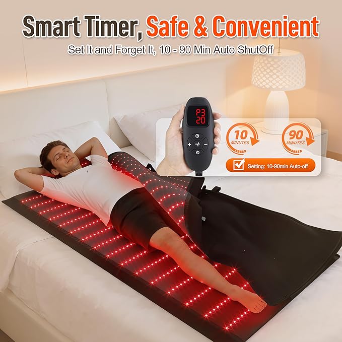 Red Light Therapy Mat for Full Body, 74.6"x33.3" Large Sleeping Bag Blanket, Infrared Light Pad, Soft Leather, Adjustable Timer, Ideal Home Gift for Men & Women Athletes, Seniors, Office Workers