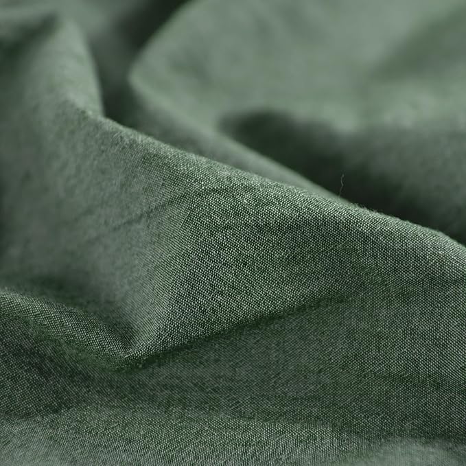 NEXHOME PRO Duvet Cover Twin 100% Washed Cotton, Organic Natural Linen Like Textured, Breathable, Durable, Home Bedding Set, Heathered Green 6890