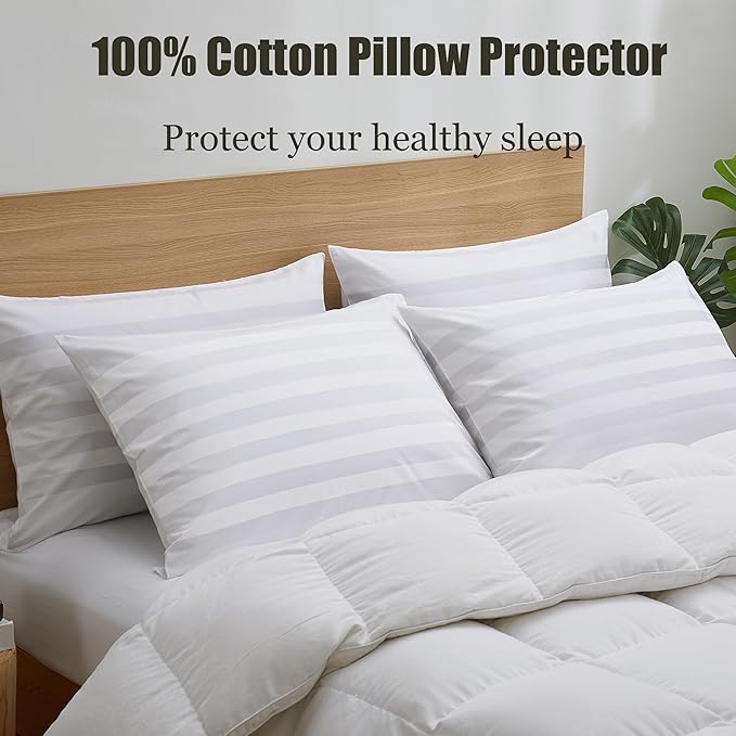 100% Cotton Classic Pillow Protectors with Invisible Zipper, 600 Thread Count Sateen Weave Soft and Breathable Pillow Cases, Protect Pillows from Dirt, Dust and Debris (King, 20"x36", Set of 2)