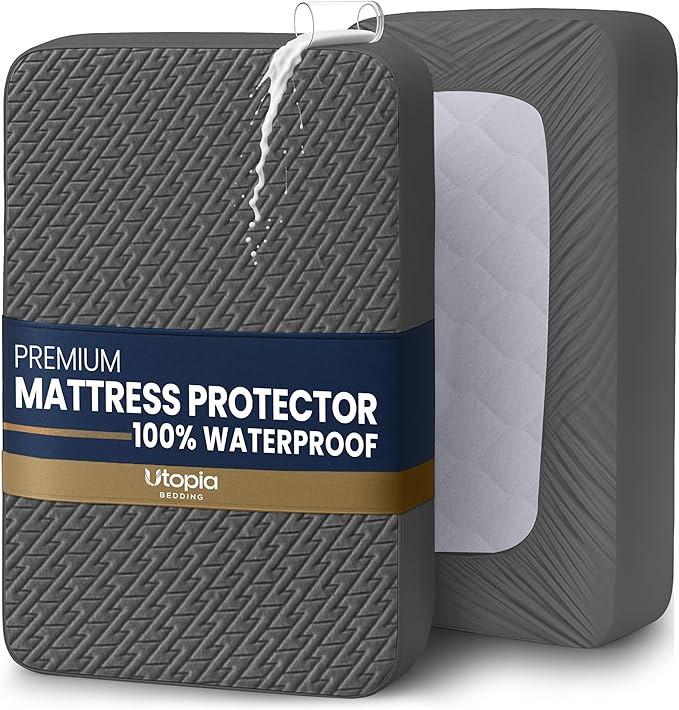 Utopia Bedding Waterproof Mattress Protector Twin XL (Gray) Size, Premium 3D Air Soft Fabric Mattress Cover, Fits 15 Inches Deep, Breathable, Fitted Style with Stretchable Pockets