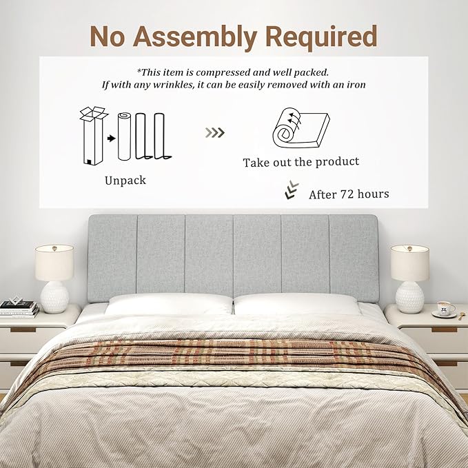 Queen Size Headboard Only-No Assembly, Upholstered Headboard Queen Size Linen Fabric Modern Style Headboards Extra-Thick, Light Gray