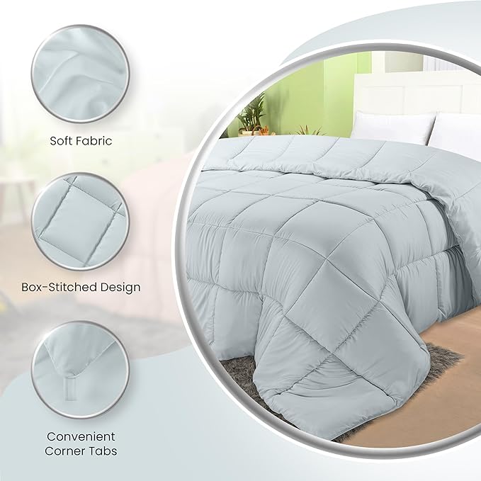 Utopia Bedding Comforters Queen Size, All Season Duvet Insert, Down Alternative Box Stitched Bed Comforter with Corner Tabs, Machine Washable (Light Grey)