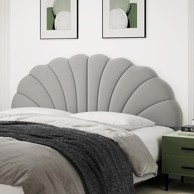Befurtori King Size Headboard Only, Petal Wall Mount Headboard King/California King Size for Adjustable Bed Velvet Upholstered Head Board Easy Assembly, Gray