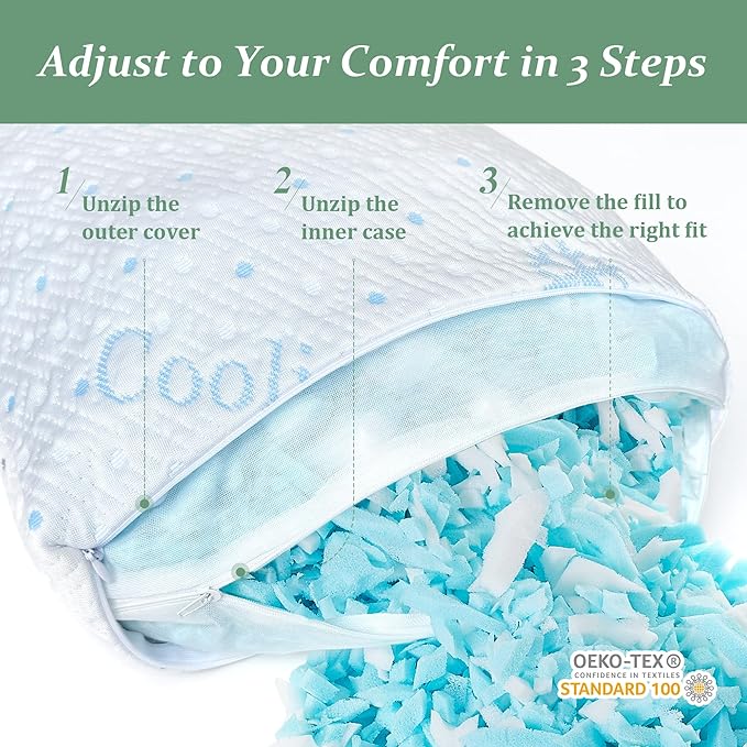 Dreamood Cooling Body Pillow with Pillowcase, Adjustable Shredded Memory Foam Pregnancy Long Full Bed Body Pillows for Adults Side Sleeper - with Washable Soft Cooling Double-Sided Cover, 20x54 inch