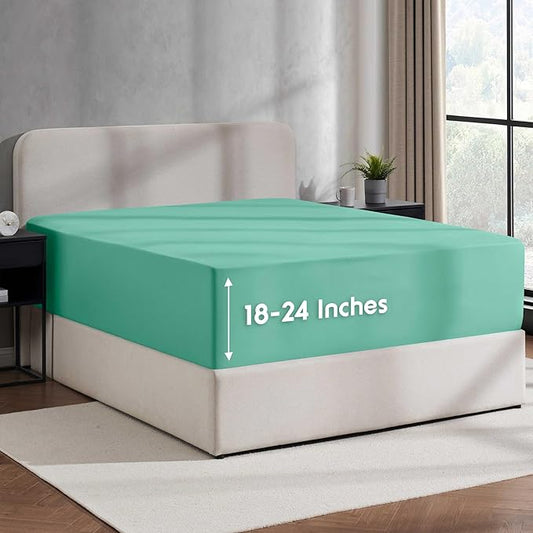 Nestl Mint Extra Deep Pocket Twin Fitted Sheet Kids, Luxury Twin Size Fitted Sheet Only Easily Fits 18 to 24 Inch Mattress, Super Soft, Wrinkle-Free, and Breathable Bed Sheets with Corner Straps