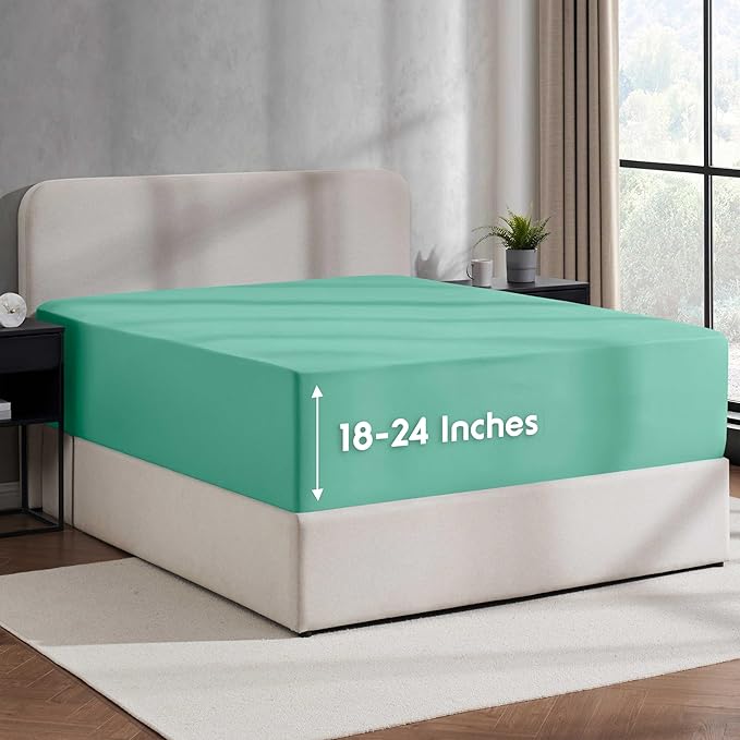 Nestl 4 Pack Mint Fitted Sheet Extra Deep Pocket, Hotel Luxury FullFitted Sheet Only Easily Fits 18 to 24 Inch Mattress, Super Soft, Wrinkle-Free and Breathable with Corner Straps