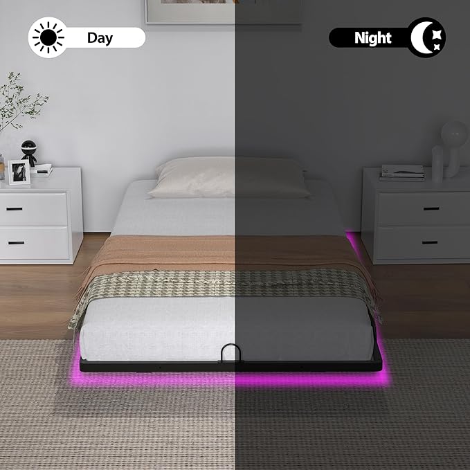 Twin Floating Bed Frame with Smart LED Lights Metal Platform Bed Easy Assembly No Box Spring Needed (Twin)