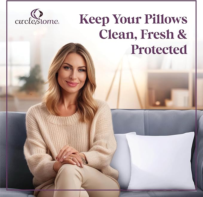 CIRCLESHOME Throw Pillow Protectors - 100% Cotton Breathable Pillowcases - 20 X 20 Square Pillowcases - Protects Pillows from Dirt, Dust and Debris (Square Pillow Protectors - 2 Pack- 20x20)