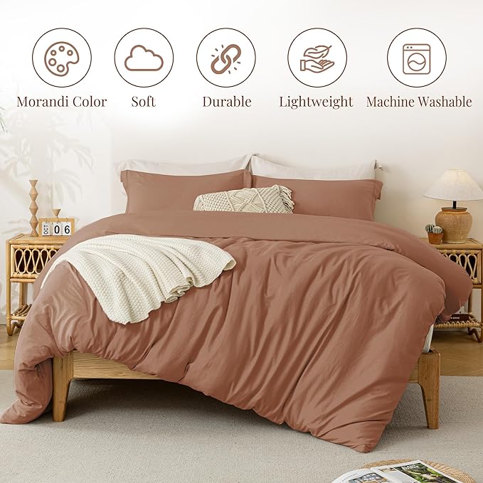 MILDLY Super Soft Duvet Cover 2pcs - 100% Washed Microfiber Mocha Twin/Twin XL Comforter Cover Set 3 Pieces with Zipper Closure & Corner Ties