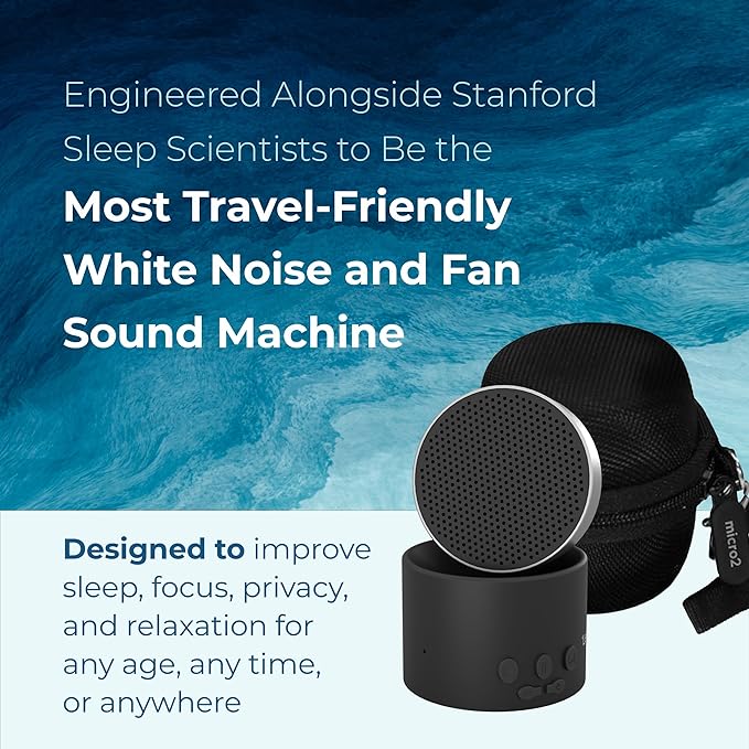 Adaptive Sound Technologies LectroFan Micro2 - Sound Machine for Sleep - Built-in Microphone - Noise-Masking - Precision Volume Settings - Sleek Design - Black Noise Machine, Black Carrying Case