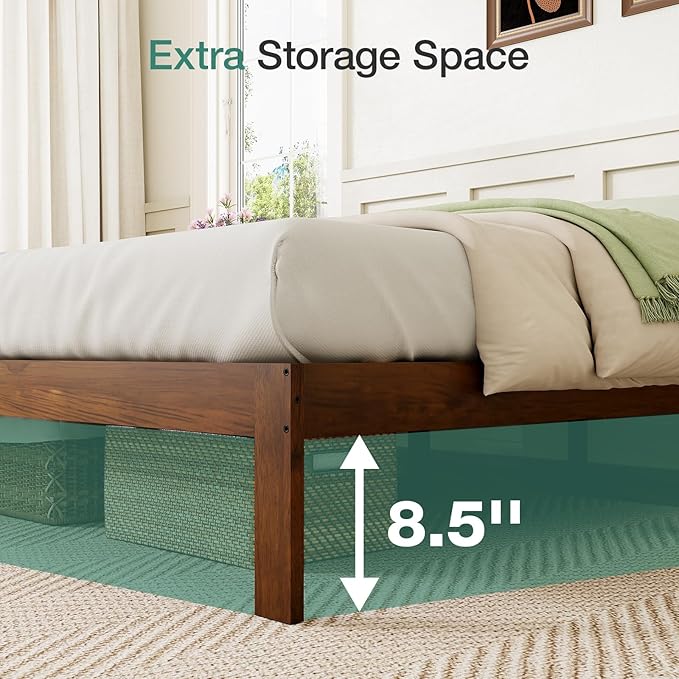 Novilla 12 Inch King Bed Frame, Classic Solid Wooden King Size Platform Bed Frame, Sturdy Wood Slat Support, No Box Spring Needed, Easy Assembly, Walnut