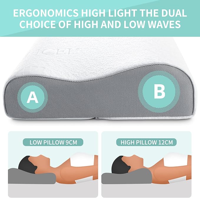 Cervical Neck Pillow, Soft Contour Memory Foam Pillow for Neck Support, Cervical Orthopedic Pillows for Sleeping, Ergonomic Bed Pillow for Side, Back and Stomach Sleepers, Washable Pillowcase