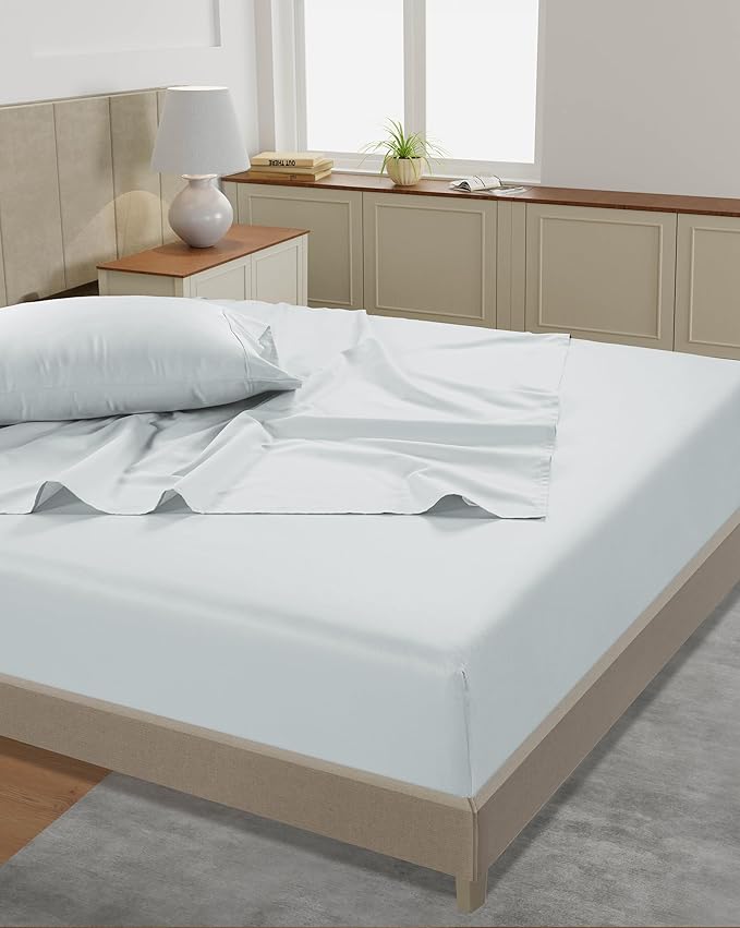 Lane Linen California King Bed Sheets Set - 450 Thread Count Sateen Weave For Smooth & Silky Feel On Skin - Breathable 100% Cotton Sheets For Single Beds - Fits Mattresses Upto 15'' Deep - Ballad Blue