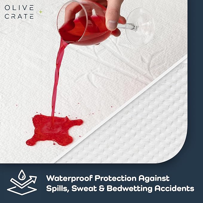 Olive + Crate 100% Viscose Bamboo Mattress Protector - Eco-Conscious Cooling Mattress Cover - Waterproof Hypoallergenic Protection - Breathable King Size Shield Against Dust & Spills