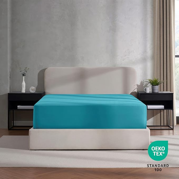 Nestl Bright Blue Extra Deep Pocket Twin Fitted Sheet Kids, Luxury Twin Size Fitted Sheet Only Easily Fits 18 to 24 Inch Mattress, Super Soft, Wrinkle-Free, and Breathable Sheets with Corner Straps