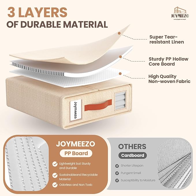 6 Pack Bed Sheet Organizers and Storage(King &Queen Size) with an Elastic Strap, Foldable Closet Linen Sheet Storage Container, Sheet Set Box for Blanket, Duvet Cover and Pillowcase, Beige