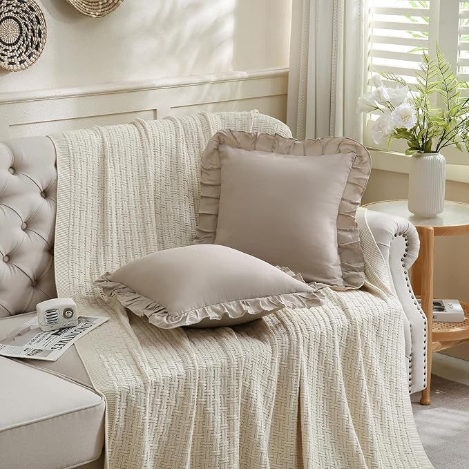 Merryword Taupe Pillowcases 18x18 Throw Pillow Covers Pack of 2 Soft Microfiber Ruffle Decorative Pillowcase Cushion for Couch Sofa Bedroom