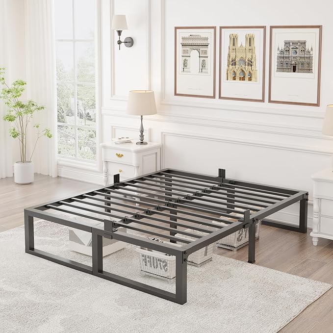 Yitong Angel Full Size Bed Frame, 14 Inch Heavy Duty Support 3500 lbs Metal Platform, No Box Spring Needed/Noise Free/Non-Slip/Steel Slat Support/Easy Assembly