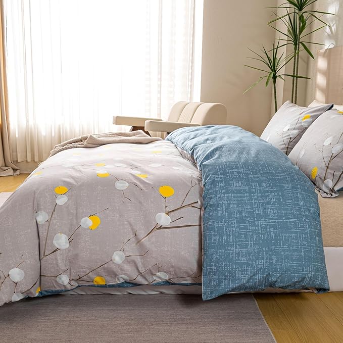 OAITE Duvet Cover Set,100% Cotton Comforter Cover with Floral Pattern Duvet Cover Set,Soft Bedding Set Includes with 3 Piece (2 Pillow Shams,1 Duvet Cover)
