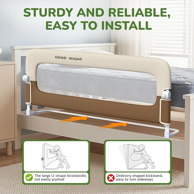 Bed Guard Rail for Toddlers - 59" Adjustable Heights & Folding up Portable Bed Railing for Baby - Toddler Bed Rails Guard for Crib, Twin, Bunk,Full Size, Queen & King Bed