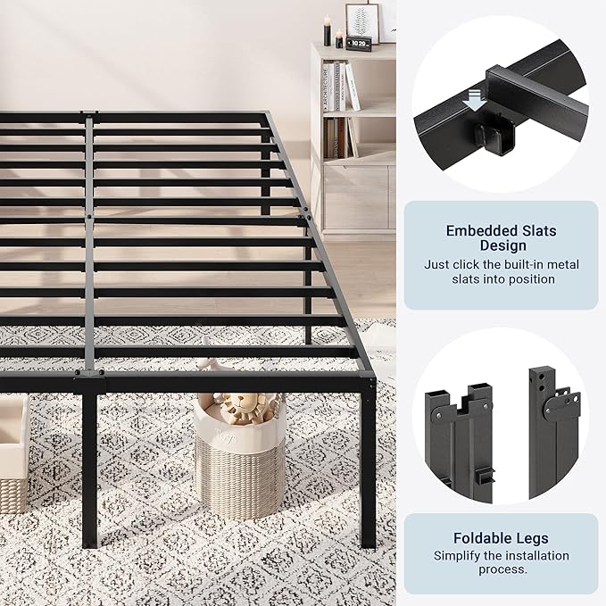 Allewie Queen Bed Frame, 18 Inch Metal Platform Beds with Storage Space, No Box Spring Needed and Easy Assembly, Black