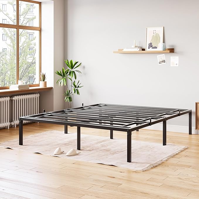 GarveeHome Queen Size Bed Frame, 8 Inch Metal Platform Bed Frames with Heavy Duty Steel Slat Support, No Box Spring Needed, Noise Free,Anti-Sliding Slat,Easy Assembly, Under Bed Storage