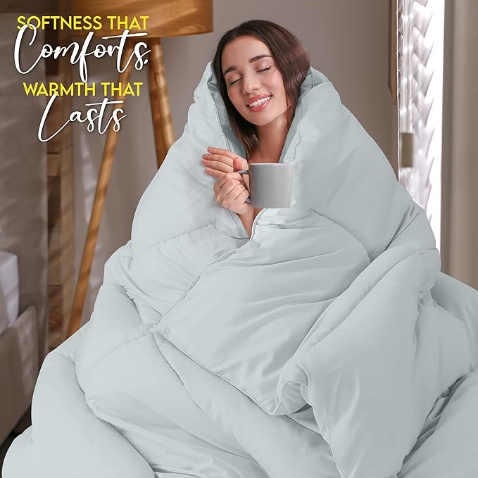 Utopia Bedding Twin Comforter Duvet Insert, Quilted Light Grey Comforter with Corner Tabs, Box Stitched Down Alternative Comforters Twin Size 64 x 88 inches