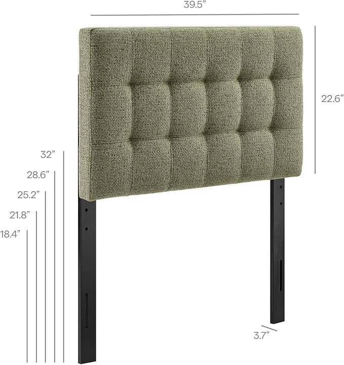 Modway Lily Twin Size Headboard with Biscuit Tufting in Leaf - Fabric Upholstery with Padded Design and 5 Height-Adjustable Mounts