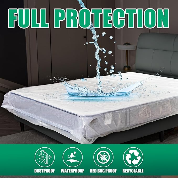 King Size Mattress Bag for Moving and Storage - 5 Mil Heavy Duty, Plastic Waterproof Mattress Cover, Reusable, Tearproof