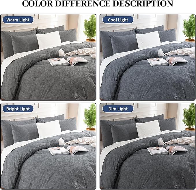 NEXHOME PRO Duvet Cover King 100% Washed Cotton, Heathered Black Breathable, Durable, Textured, Linen Like, Home Bedding Set 104"x90"