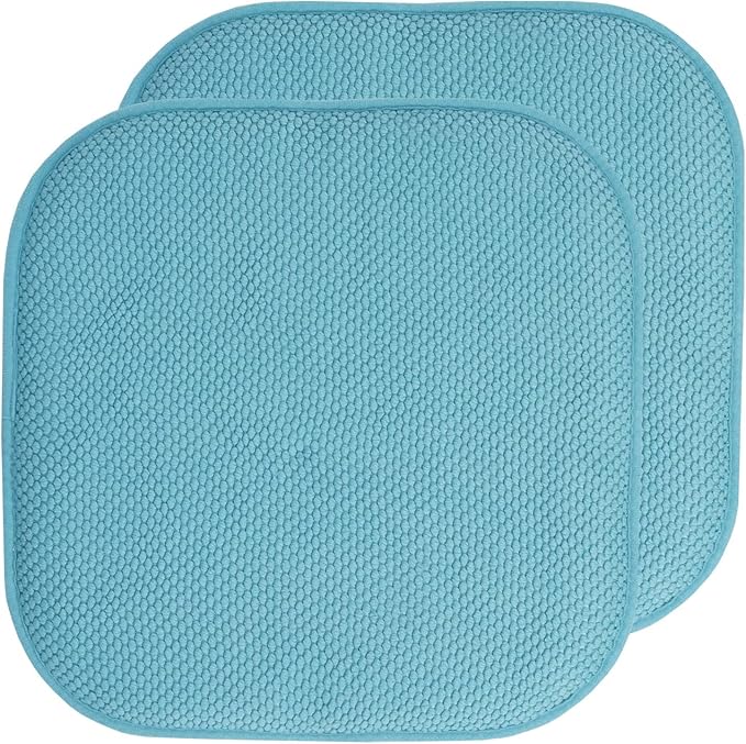Sweet Home Collection Chair Cushion Memory Foam Pads Honeycomb Pattern Slip Non Skid Rubber Back Rounded Square 16" x 16" Seat Cover, 2 Pack, Teal