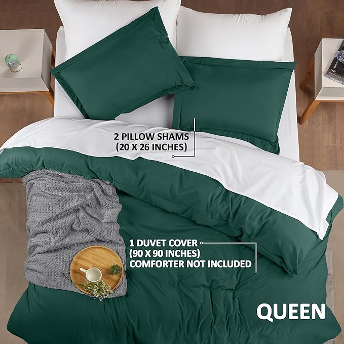 Utopia Bedding Duvet Cover Queen Size - 3 Piece with Zipper Closure - 1 Comforter Cover 90X90 Inches & 2 Pillow Shams 20X26 Inches (Emerald) Comforter Not Included
