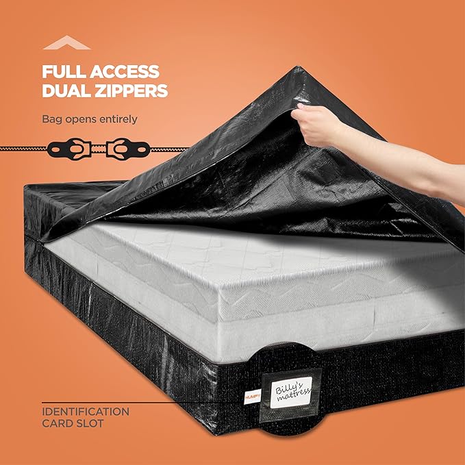 Mattress Bags for Moving with 8 Handles – Full Size Mattress Moving Bag – Tear-Proof Mattress Storage Cover with Dual Zippers – Reusable Mattress Moving Bags for Transport & Storage Mattress Protector