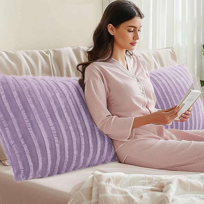 BEDELITE Body Pillow Cover with Zipper Closure, Decorative Boho Fleece Pillowcase 20 x 54 Inches, Luxury Fluffy Plush Long Body Pillow Pillowcase for All Seasons(Lavender-Boho)