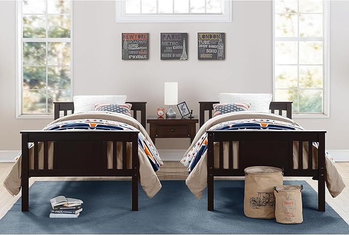 DHP Dylan Convertible Wood Bunk Bed, Stackable and Detachable Bed Frames for Kids and Teens, with Ladder, High Guardrail, Wood Slats, No Boxspring Required, Twin-Over-Twin, Espresso