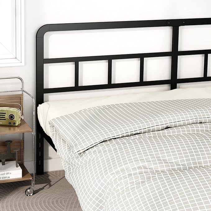 DiaOutro Metal Platform King Bed Frame with Headboard, 14 Inch No Box Spring Needed Heavy Duty Steel Slat Mattress Foundation/Easy Assembly/Noise Free/Black