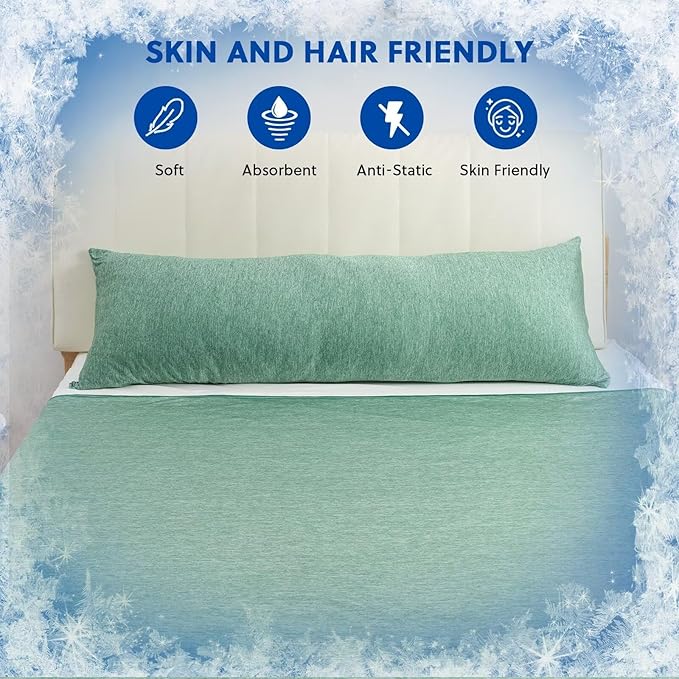 HOMFINE Cooling Pillowcase Body Size - Double Side Q-Max 0.439 Cooling Fiber for Pillow Protector, Breathable Long Cold Pillow Cover for Hot Sleeper Night Sweat, Hidden Zipper, 1 Pack (20"x54", Green)