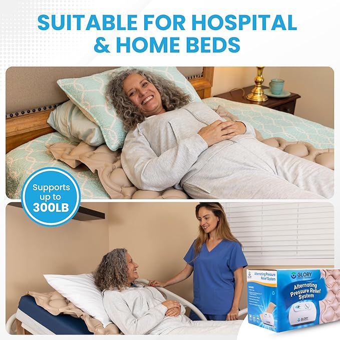 Glory Medical MT‑01 Alternating Pressure Mattress Topper – 12‑Minute Air Cycle, Waterproof Vinyl, Hypoallergenic & Latex‑Free Design, Supports Healthy Circulation for Hospital & Home Beds