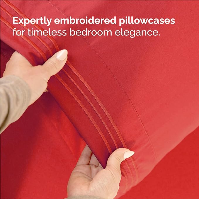 King Size 4 Piece Sheet Set - Comfy Breathable & Cooling Sheets - Hotel Luxury Bed Sheets for Women & Men - Deep Pockets, Easy-Fit, Extra Soft & Wrinkle Free Sheets - Red Oeko-Tex Bed Sheet Set