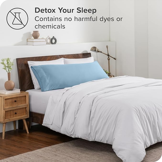 Bare Home Microfiber Body Pillow Cover - Ultra Soft & Cooling Body Pillow Case - Double Brushed - Envelope Closure - Easy Care (20''x54'' Body Pillow Cover, Light Blue)